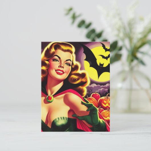 レトロかわいいヴァンパイアのピンアップ ポストカード (スタンド正面)