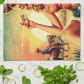 レトロかわいい女性のカーボーイ キッチンタオル (折り畳み)