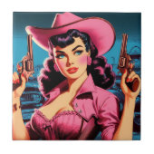 レトロかわいい女性のカーボーイ タイル (正面)