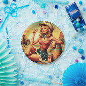 レトロかわいい女性のカーボーイ ペーパープレート (パーティー)