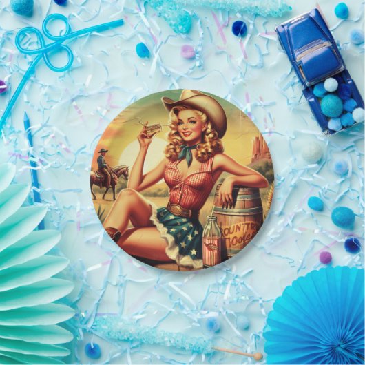 レトロかわいい女性のカーボーイ ペーパープレート (パーティー)