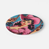 レトロかわいい女性のカーボーイ ペーパープレート (アングル)