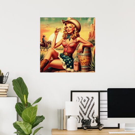 レトロかわいい女性のカーボーイ ポスター (ホームオフィス)