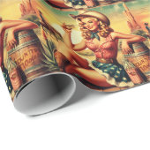 レトロかわいい女性のカーボーイ ラッピングペーパー (ロールコーナー)