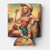 レトロかわいい女性のカーボーイ 缶クーラー (正面)