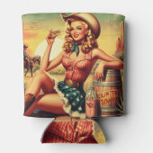 レトロかわいい女性のカーボーイ 缶クーラー (裏面)