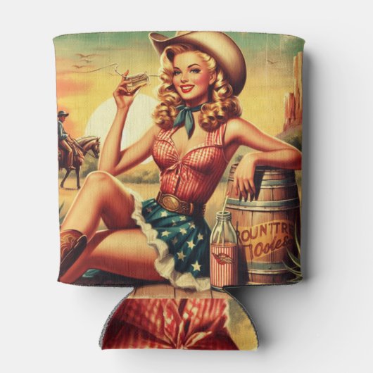 レトロかわいい女性のカーボーイ 缶クーラー (裏面)