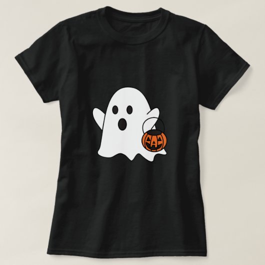 レトロかわいい小さな幽霊ブハロウィーンの衣装 Tシャツ (デザイン正面)