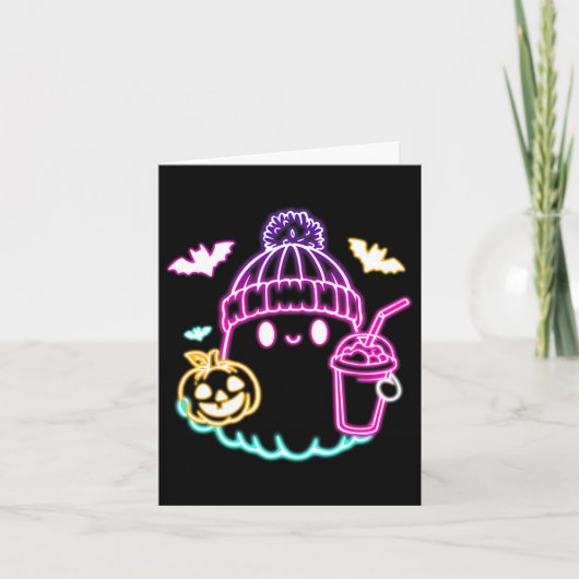 レトロかわいい幽霊コーヒー飲み不気味ハロウィーン カード (正面)