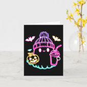 レトロかわいい幽霊コーヒー飲み不気味ハロウィーン カード (黄色い花)