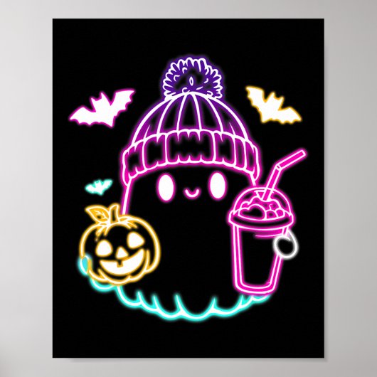 レトロかわいい幽霊コーヒー飲み不気味ハロウィーン ポスター (正面)