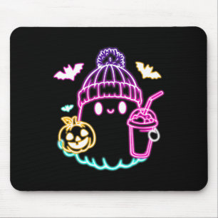 レトロかわいい幽霊コーヒー飲み不気味ハロウィーン マウスパッド