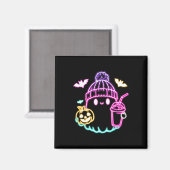 レトロかわいい幽霊コーヒー飲み不気味ハロウィーン マグネット (正面/裏面)