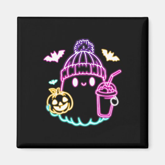 レトロかわいい幽霊コーヒー飲み不気味ハロウィーン マグネット (正面)