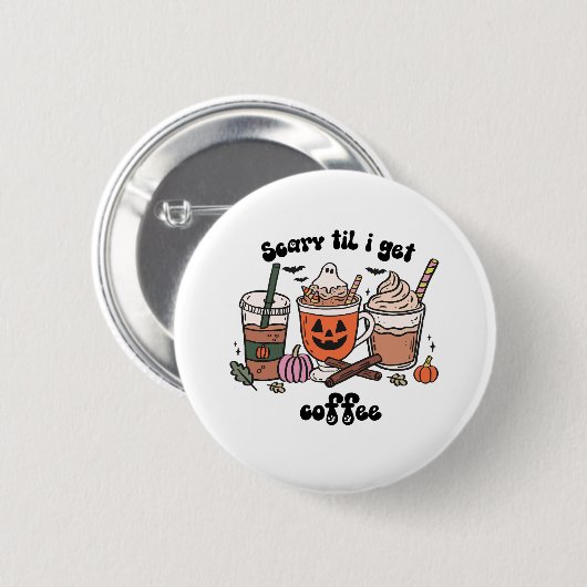 レトロかわいい怖い'私がコーヒーハロウィーンを取得するまで 缶バッジ (正面&裏面)