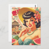 レトロかわいい日本の少女 ポストカード (正面/裏面)