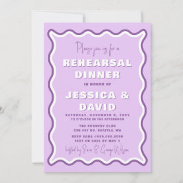 レトロかわいい波紫色の写真リハーサルディナー 招待状