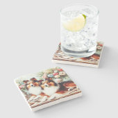 レトロかわいい犬の油絵 ストーンコースター (横)