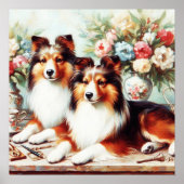 レトロかわいい犬の油絵 ポスター (正面)