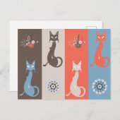 レトロかわいい猫ちゃんミッドセンチュリーキャットオレンジブラウン ポストカード (正面/裏面)