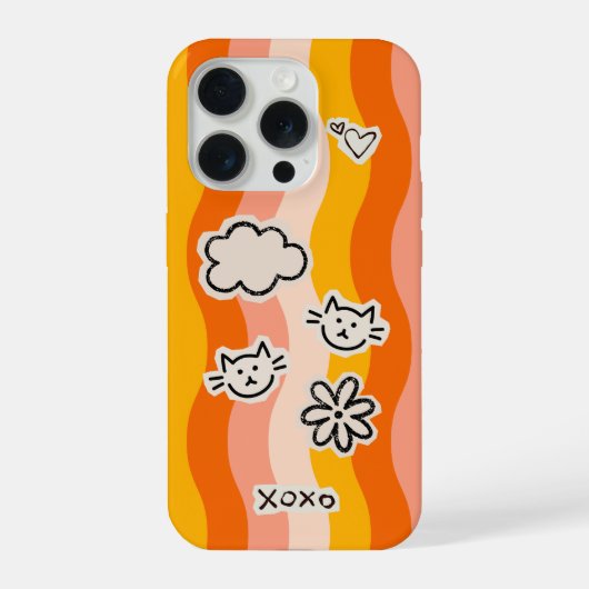 レトロかわいい猫のデザイン iPhoneケース (裏面)