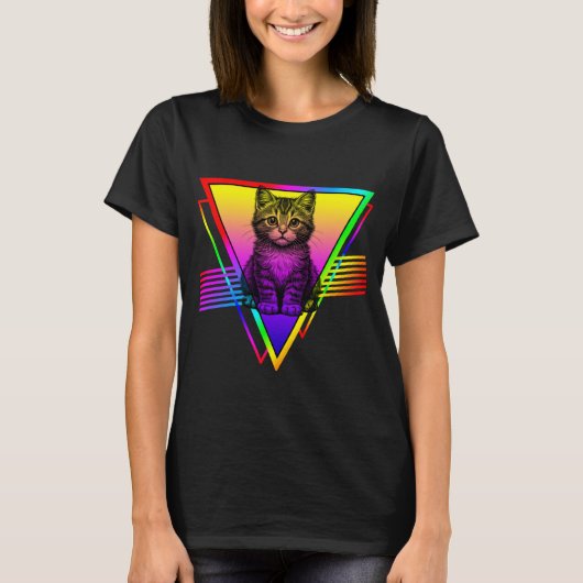 レトロかわいい猫 Tシャツ (正面)