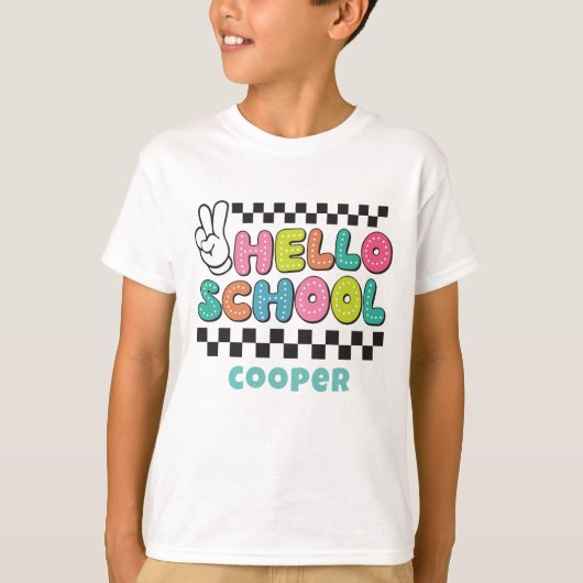 レトロかわいい男の子向け「学校が始まるよ」Tシャツ Tシャツ (正面)