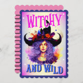 レトロかわいい紫ウィッチハーロウィーンカード サンキューカード (正面/裏面)
