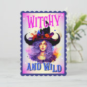 レトロかわいい紫ウィッチハーロウィーンカード サンキューカード (スタンド正面)