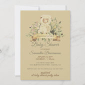 レトロかわいい羊の子羊の植物性ベビーシャワー 招待状 (正面)