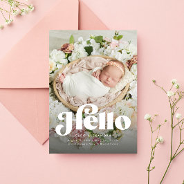 レトロかわいい誕生お知らせ ピンク 案内状