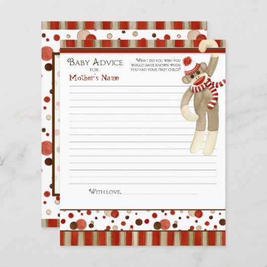 レトロかわいい靴下モンキーボーイベビーシャワーアドバイス (正面/裏面)