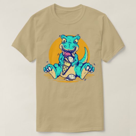 レトロかわいい食べ物恐竜のアイスクリーム Tシャツ (デザイン正面)