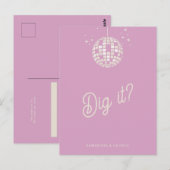 レトロかわいい70年代スタイルの アイボリー ピンク ディスコ RSVP ポストカード (正面/裏面)