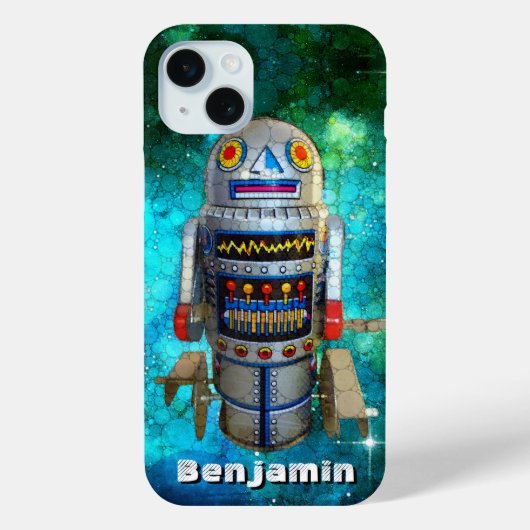 レトロかわいいsfスズ玩具ロボット名前をカスタムする Case-Mate iPhoneケース (裏面)