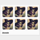 レトロかわいらしウィッチハットヴィンテージのウィッチ絵を描 スクエアシール (シート)