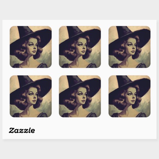 レトロかわいらしウィッチハットヴィンテージのウィッチ絵を描 スクエアシール (シート)