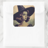 レトロかわいらしウィッチハットヴィンテージのウィッチ絵を描 スクエアシール (バッグ)