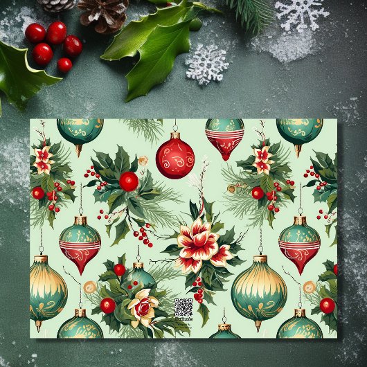 レトロかわいらしオーナメントと花クリスマス シーズンカード