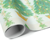 レトロかわいらしクリスマスツリー金ゴールドホワイトスターズ ラッピングペーパー (ロールコーナー)