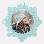 レトロかわいらしスノーフレーク写真クリスマスホリデー オーナメントカード (正面)