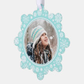 レトロかわいらしスノーフレーク写真クリスマスホリデー オーナメントカード (左)