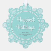 レトロかわいらしスノーフレーク写真クリスマスホリデー オーナメントカード (裏面)