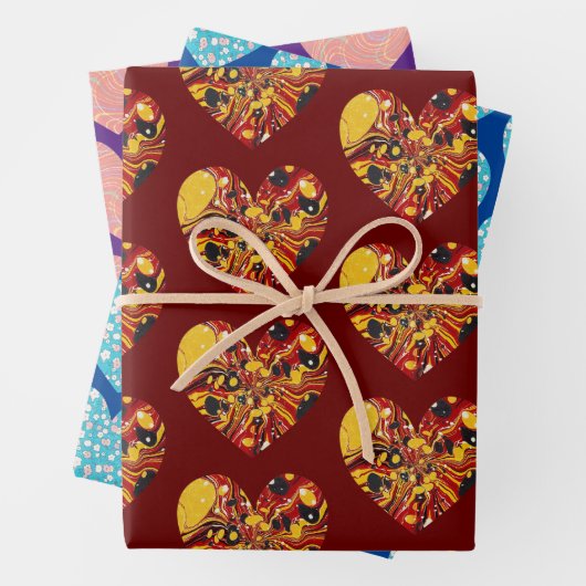 レトロかわいらしハートアートラップクラフト ラッピングペーパーシート (インサイチュ)