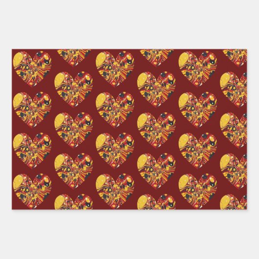 レトロかわいらしハートアートラップクラフト ラッピングペーパーシート (正面)