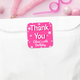 レトロかわいらしピンクスターズハッピーバースデー スクエアシール