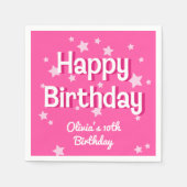 レトロかわいらしピンクスターズハッピーバースデー スタンダードカクテルナプキン (正面)