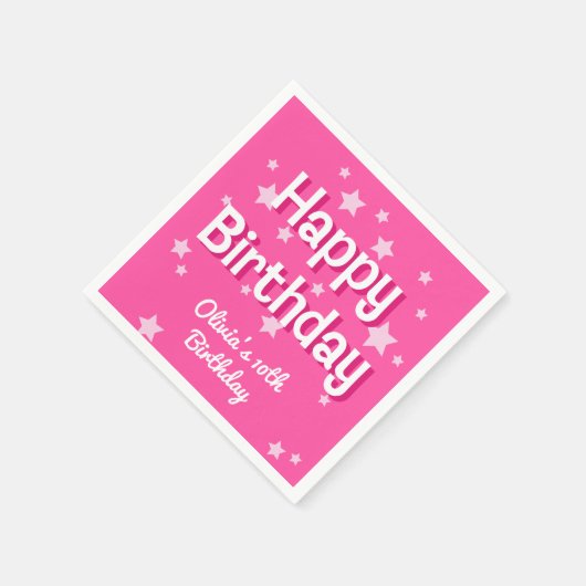 レトロかわいらしピンクスターズハッピーバースデー スタンダードカクテルナプキン (角)