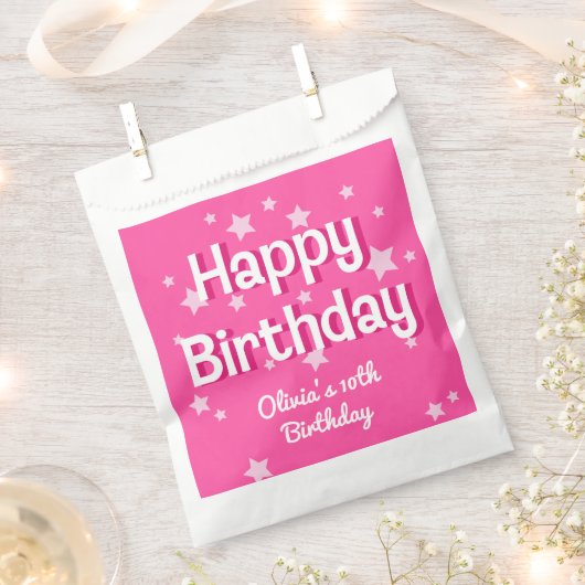 レトロかわいらしピンクスターズハッピーバースデー フェイバーバッグ (クリップ留めされた状態)
