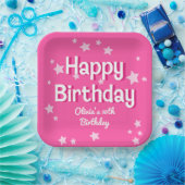 レトロかわいらしピンクスターズハッピーバースデー ペーパープレート (パーティー)